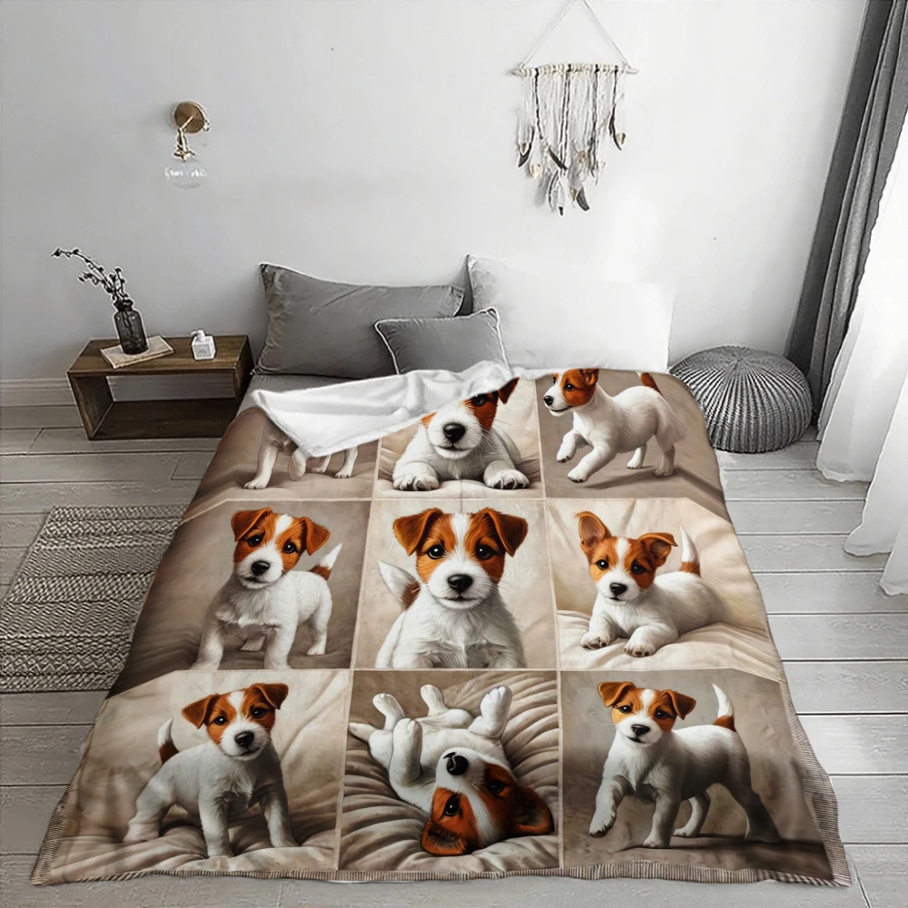 Adorable Jack Russell Puppy Collage, Dog Lover Gift, Soft Fleece Blanket, Cute Pet Photo Print, Cozy Home Decor, Multi-Purpose W