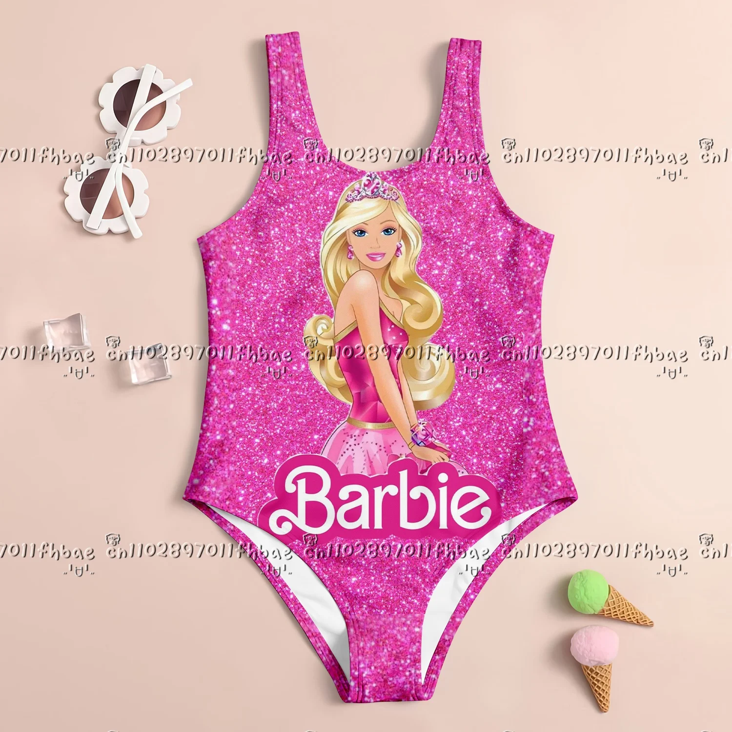 

25-26 MINISO, новая летняя милая модная детская одежда для Барби, новый купальник для девочек 7–13 лет, цельный пляжный костюм с 3d принтом для девочек и женщин