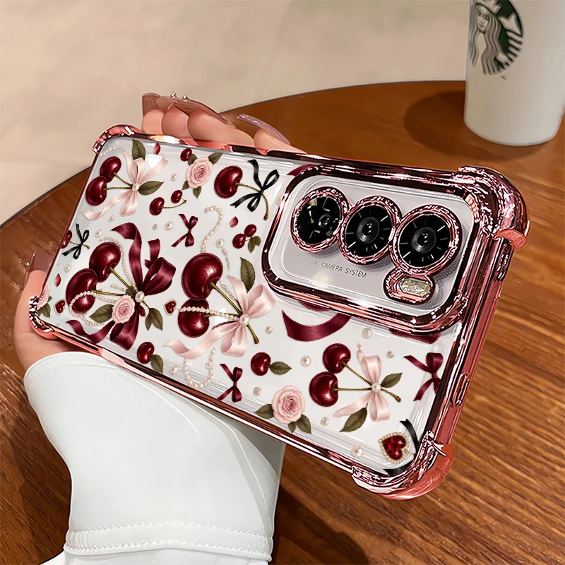 Oppo A78 - Pink Bow Tie Red Cherry Pattern