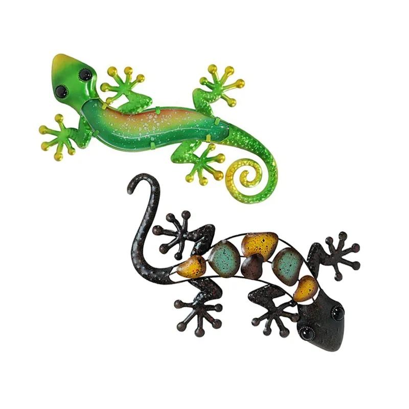 

Retro Iron Gecko Statue Wall Art Ornaments Rustic Metal Lizard Sculptures Creative Animal Crafts Figurine Home Garden Decor
