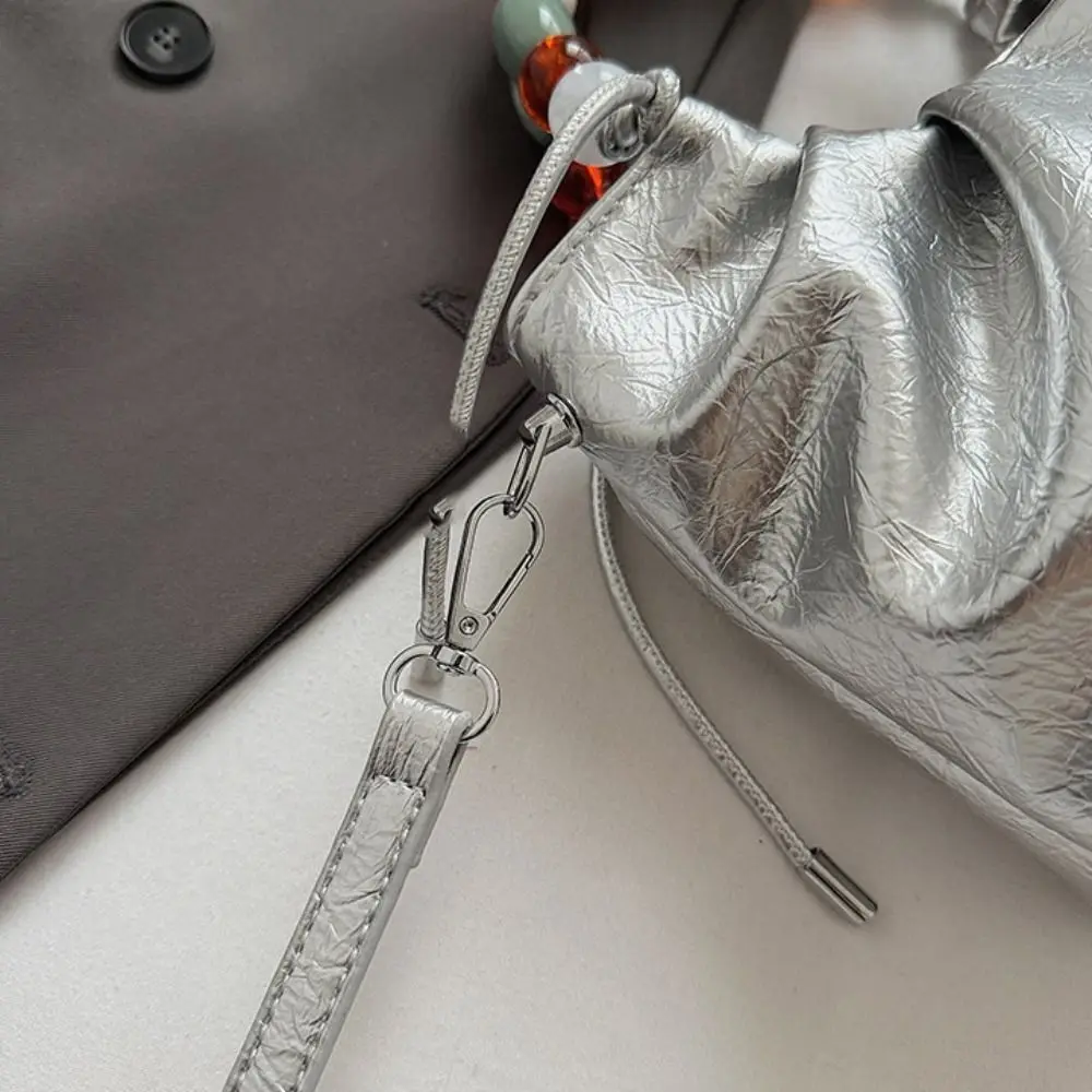 

Tote Bag Beading Handle Shoulder Bag Messenger Bags Crossbody Bag Silver PU Bag Korean Style Letter Printing