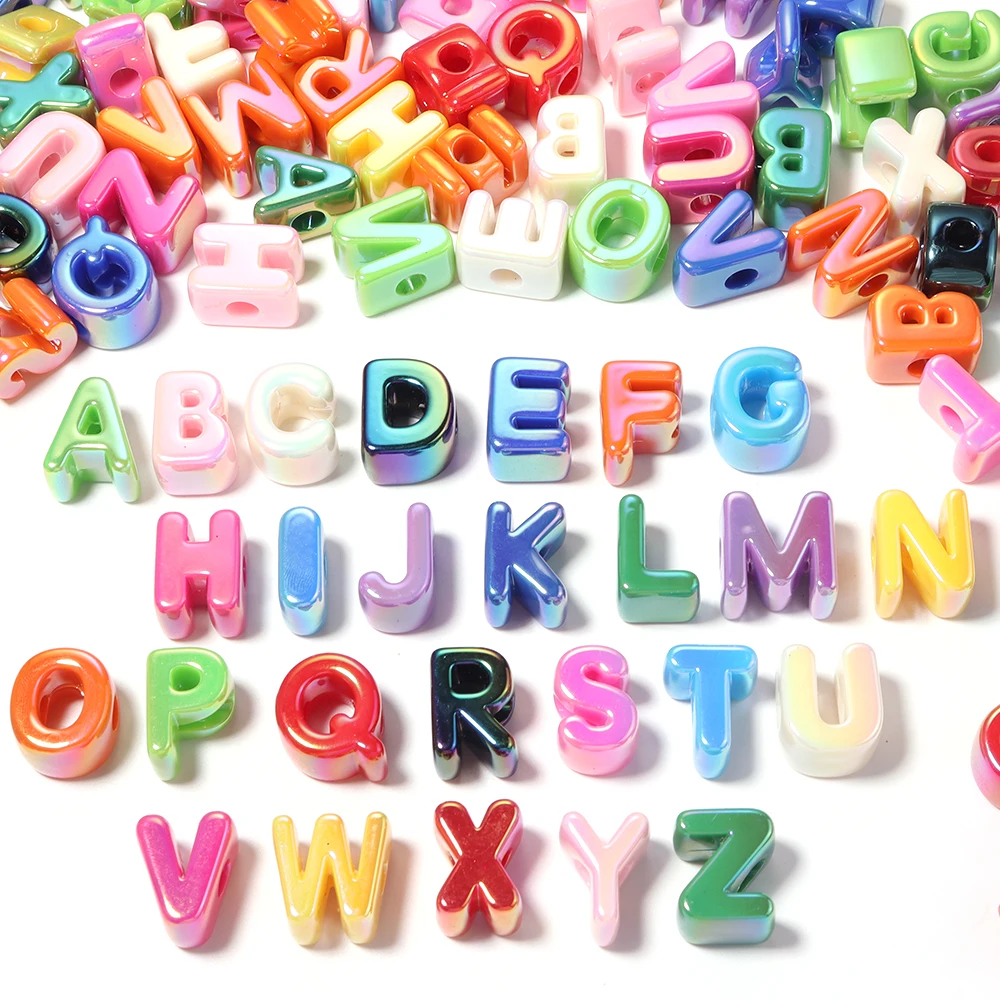 26pcs Plated Color Acrylic Large Hole Letter Beads A-Z Alphabet Loose Spacer Beads DIY Bracelet Phone Chain Jewelry Making