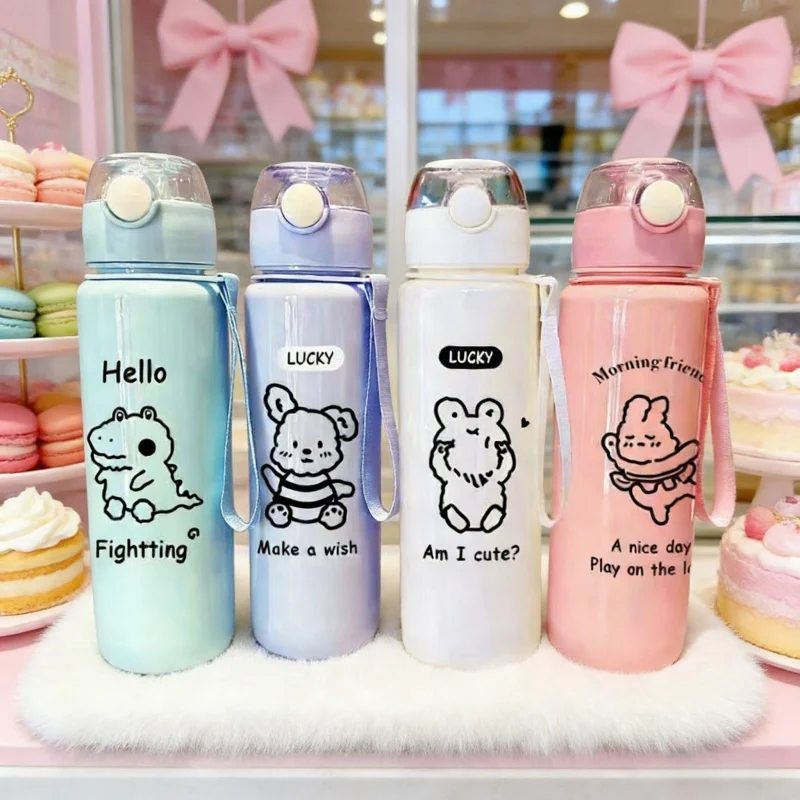 3D Printed Cartoon Dinosaur & Rabbit Pattern Water Bottle - Cute Stereoscopic Texture, Fade-Resistant, Scratch-Proof, Leakproof
