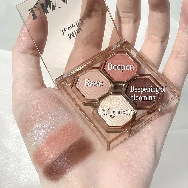 Vierfarbige Lidschatten-Palette in Schokoladenbraun, Tägliche Leuchtende Glänzende Matte Erdtöne, Wasserfester Glitzer-Schimmer-Lidschatten – Detail 7