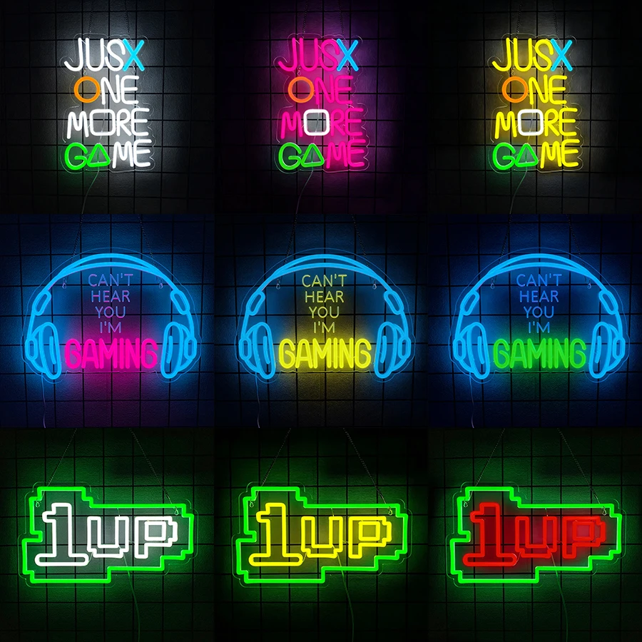 Just One More Game Neon Sign for Wall Decor,Gaming LED Light Sign for Boys Bedroom Decor Game Zone Party Man Cave Teens Gifts