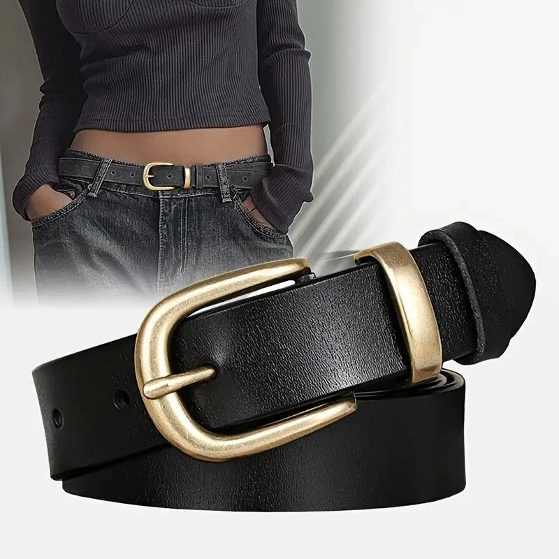 Chic Vintage Cowhide Women's Belt - Unique Half-Round Buckle for Casual & Dressy Looks, Perfect Everyday Accessory