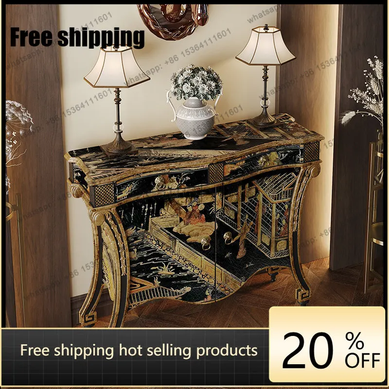 French retro painted entrance storage cabinet luxury European court hand-painted landscape character side cabinet