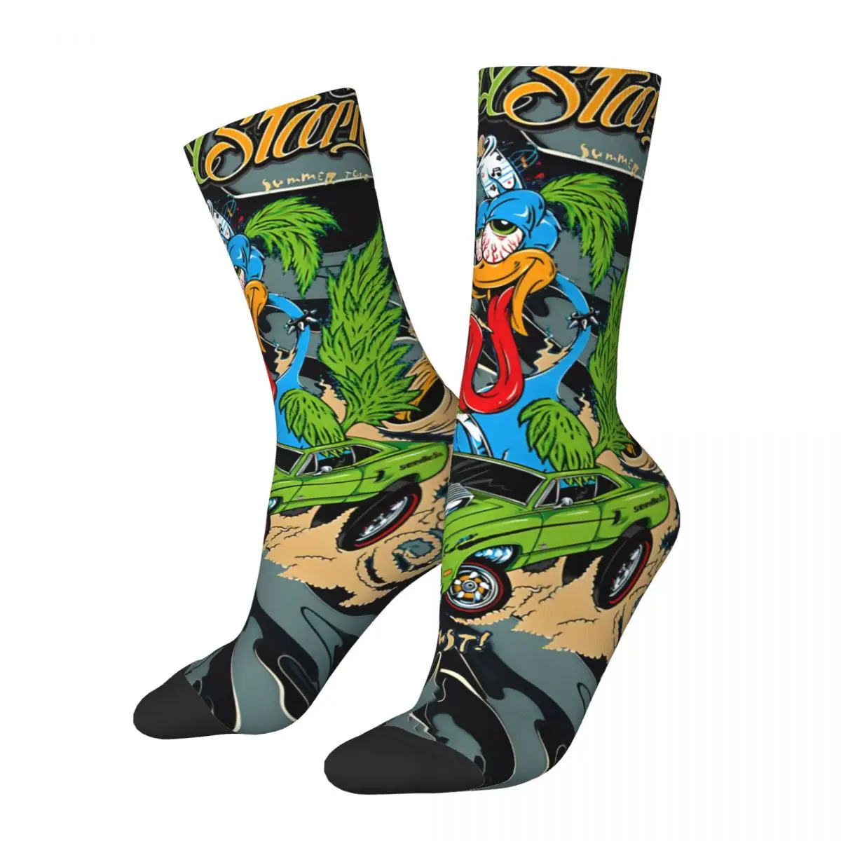 Retro Sign Men's compression Socks Unisex T-Tales of the Rat Fink Harajuku Seamless Printed Novelty Crew Sock