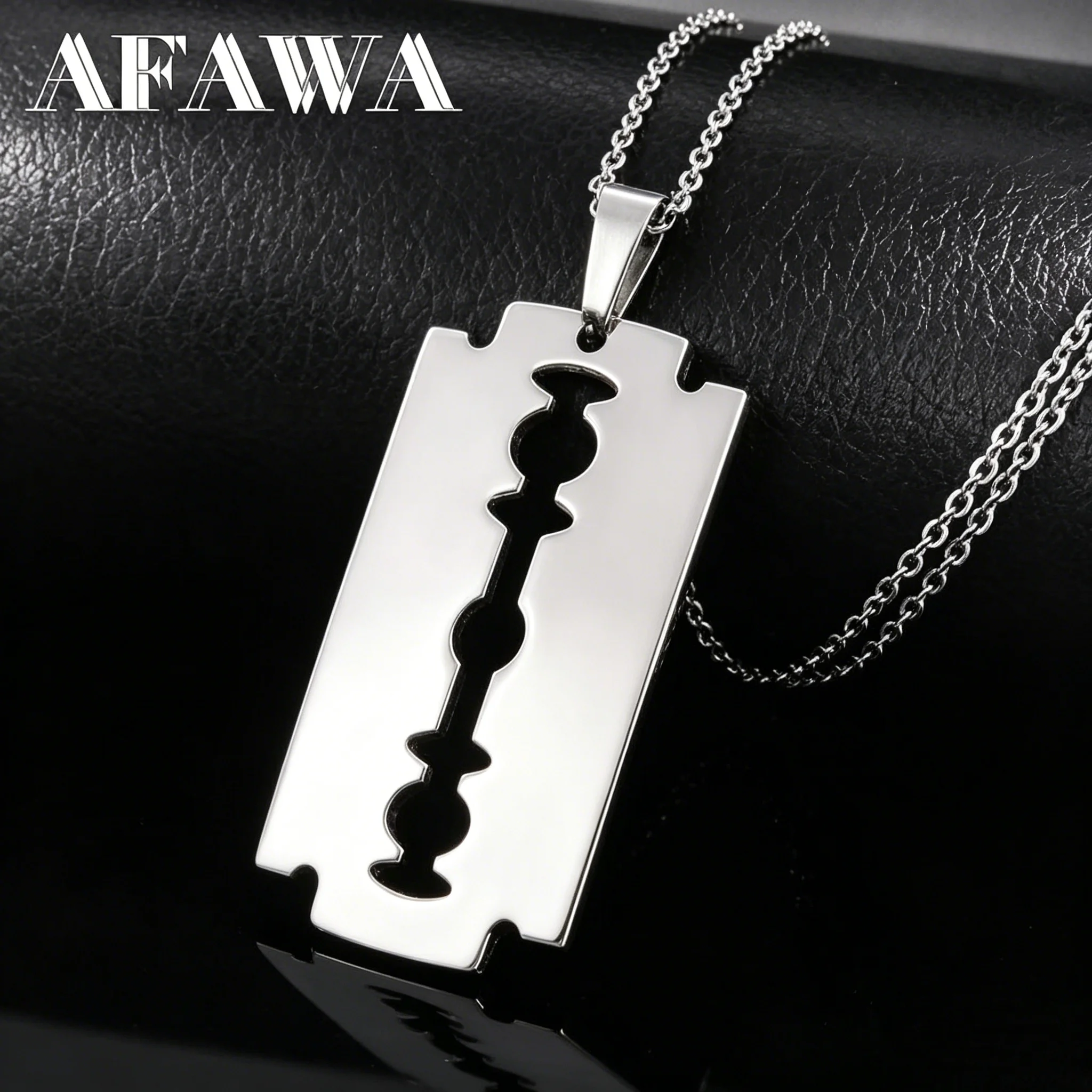 Hiphop Razor Blade Pendant Necklace Men Stainless Steel Male Knife Razorblade Shaver Shape Chain Jewelry  N443S01