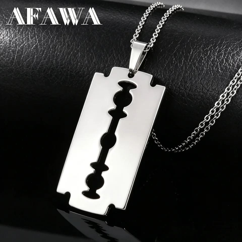 Hiphop Razor Blade Pendant Necklace Men Stainless Steel