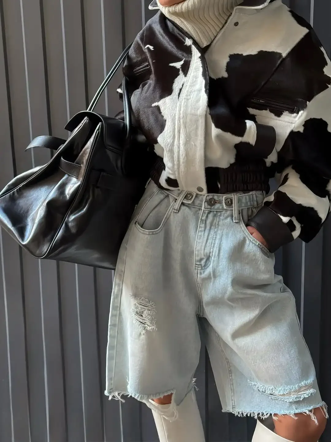 Kráva vzorovaná stojáček krátká bunda ženy módní elegantní zip volné bundy dáma nová podzimní ležérní dojíždění streetwear - náhled 6