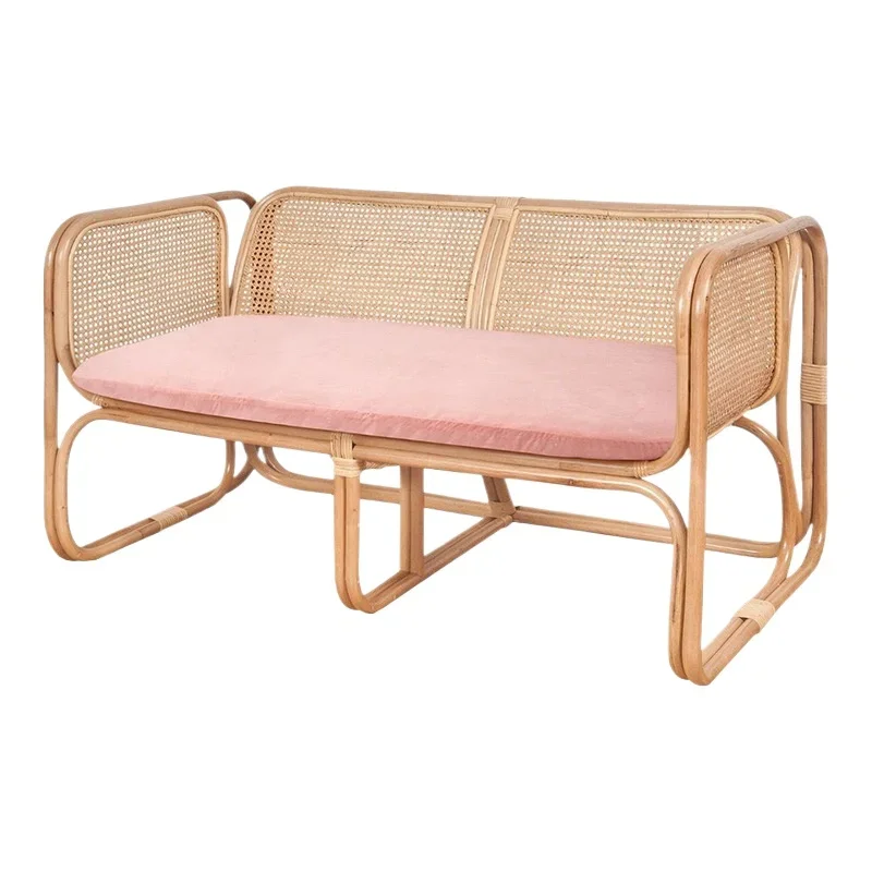 

Rattan sofa Nordic modern home three-person combination simple solid wood living room balcony leisure