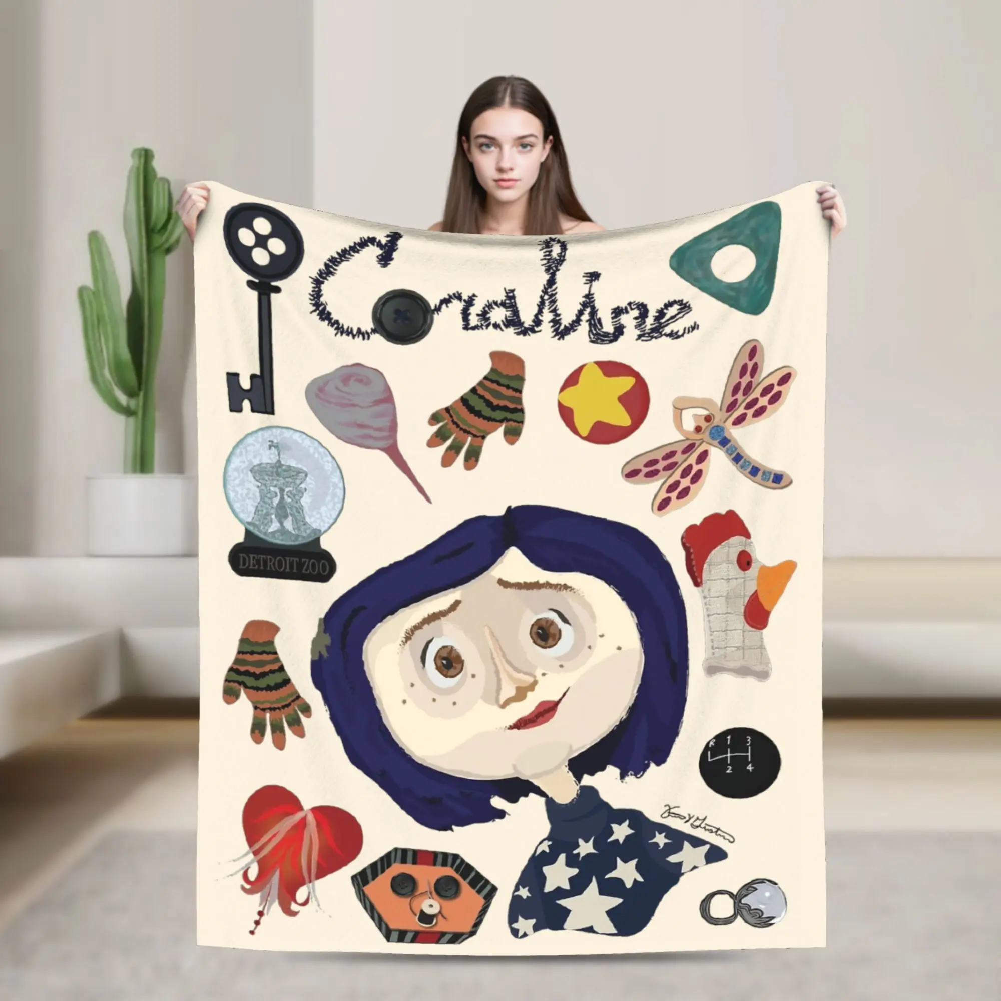 

Одеяло из фильма Coralined на Хэллоуин, флисовое весенне-осеннее многофункциональное супермягкое одеяло для домашнего офиса, ковер