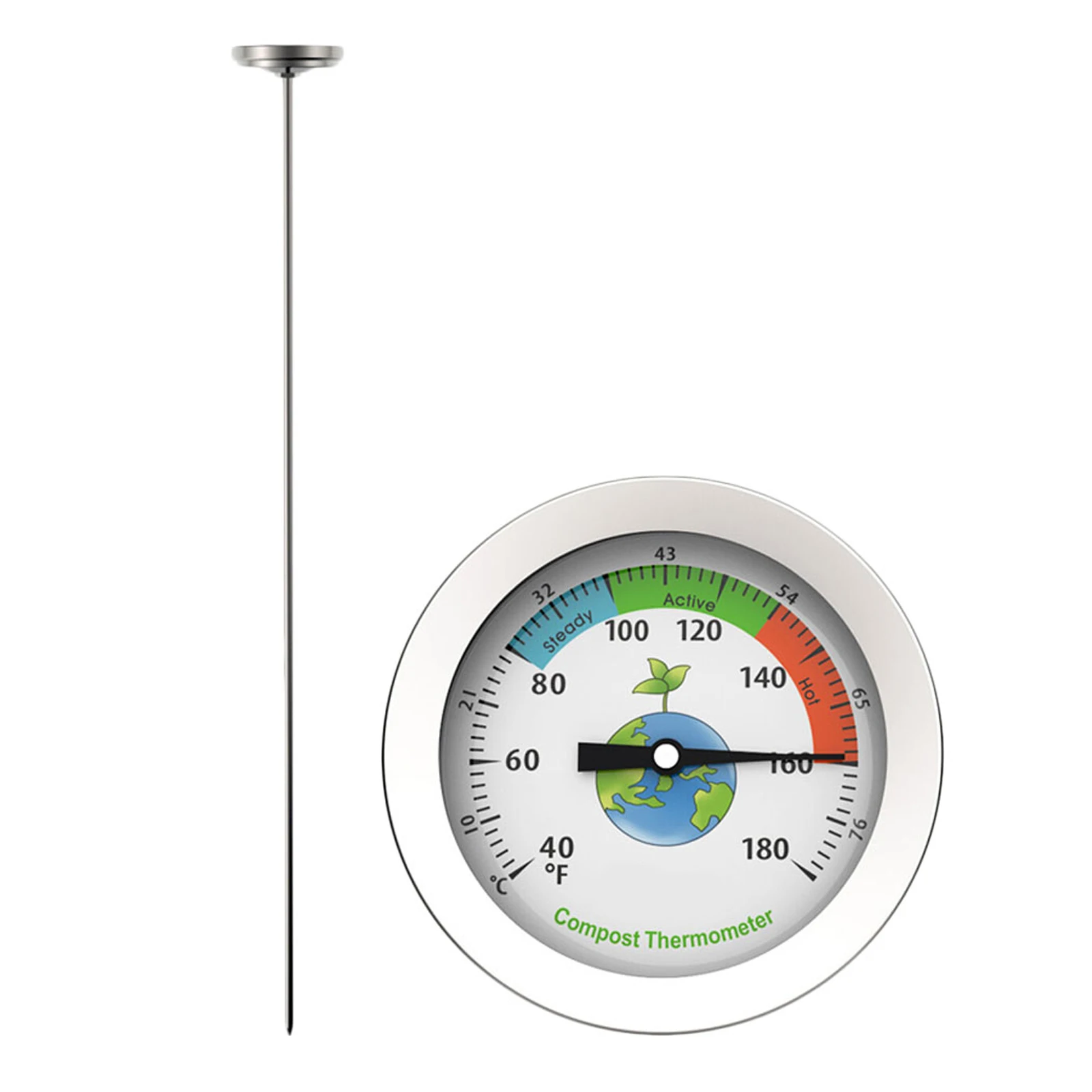 

Soil Thermometer Stainless Steel Waterproof for Compost Gardening Plants Probe Outdoor Wide Scale Clear Reading