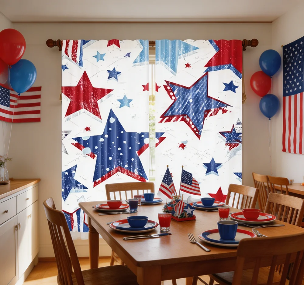 2PCS Digital Printed Curtains, Independent Stars Pattern, Artistic Pattern Window Drapes for Living Room Bedroom Decor