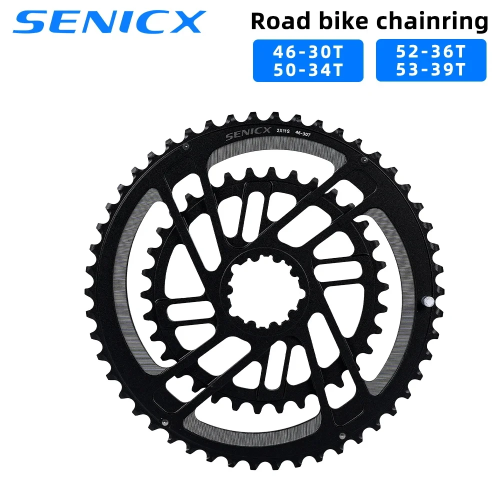 SENICX-Bike Chainring, 46-30/50-34/52-36-39T, 3 Bolts Mount Chain Wheel for 2x9 10 11 12 Speed Road Bicycle Crankset, New