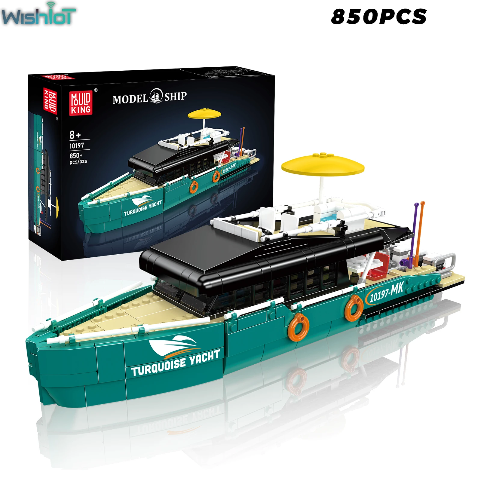 

Mould King 10197 Turquoise Yacht Building Blocks Ship Model Series 850PCS Bricks Boys Desk Decor Assembly Toys Birthday Gifts