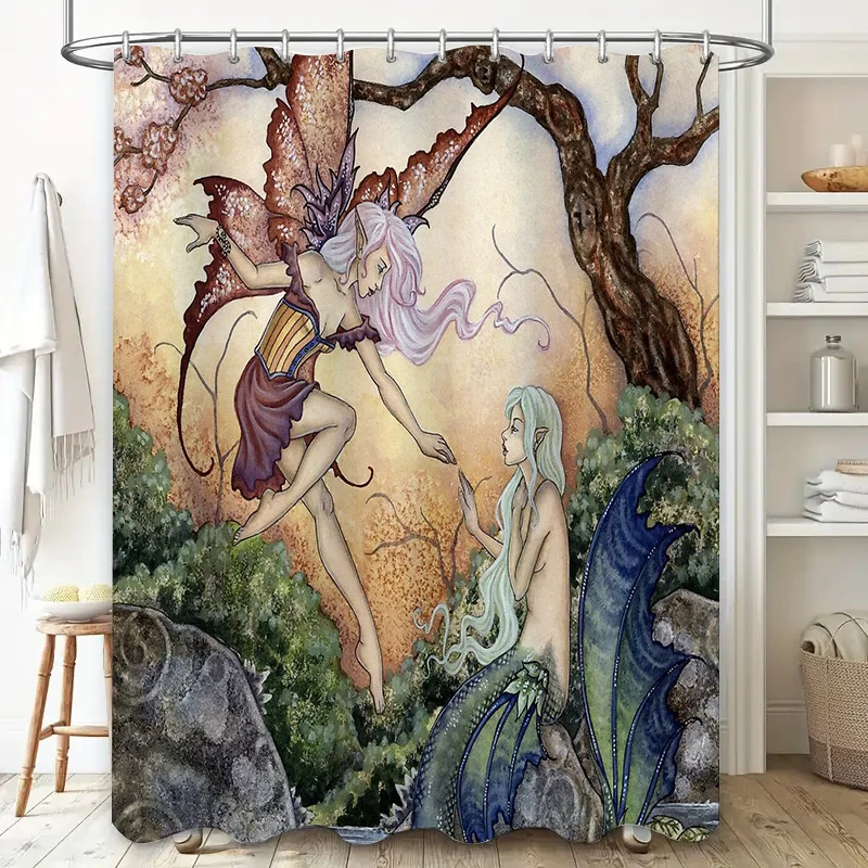 Fantasy Forest Fairy Shower Curtain Gothic Mystical Nature Wall Art Decor Home