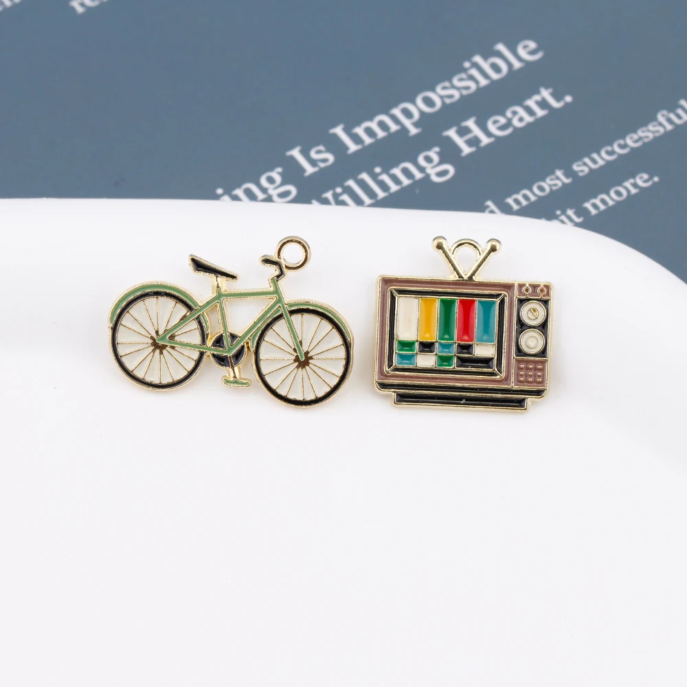 10pcs Vintage Bicycle Television Metal Enamel Charms Pendants for Bracelets Necklace Earrings Jewelry Making Diy Accessories