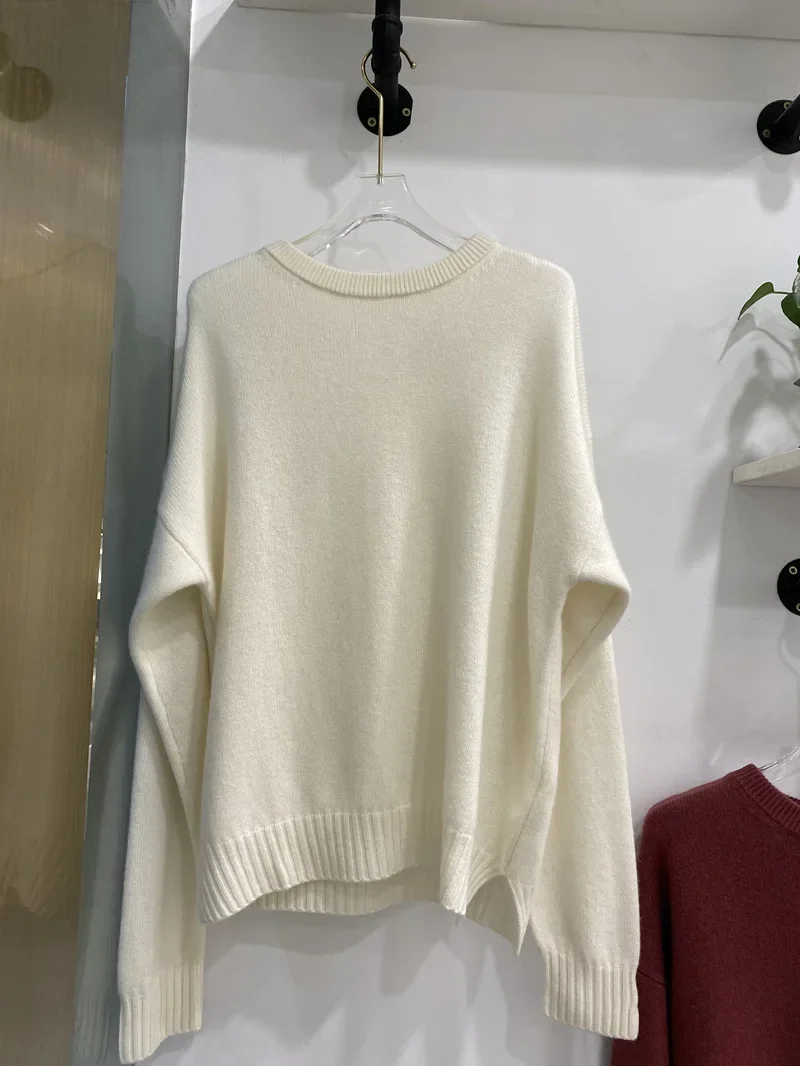 

2022 New Autumn Winter Round Neck Loose Blended Pullover Soft Waxy Wool and Cashmere Sweater Women