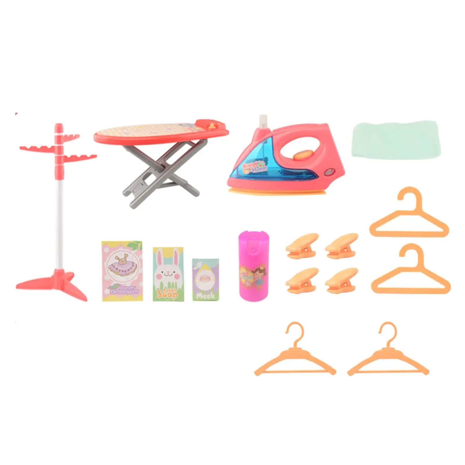 Pretend Laundry Set, Iron and Hangers Toy, Pretend Play Housekeeping with Lights