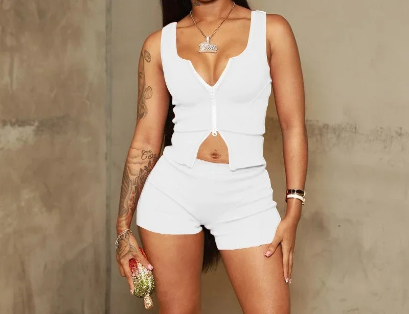 

Zip Halter Romper Shorts for Sets Women Stretch Fitness Sporty Backless Sleeveless Casual Outfits Vest Suits New 2025 Summer