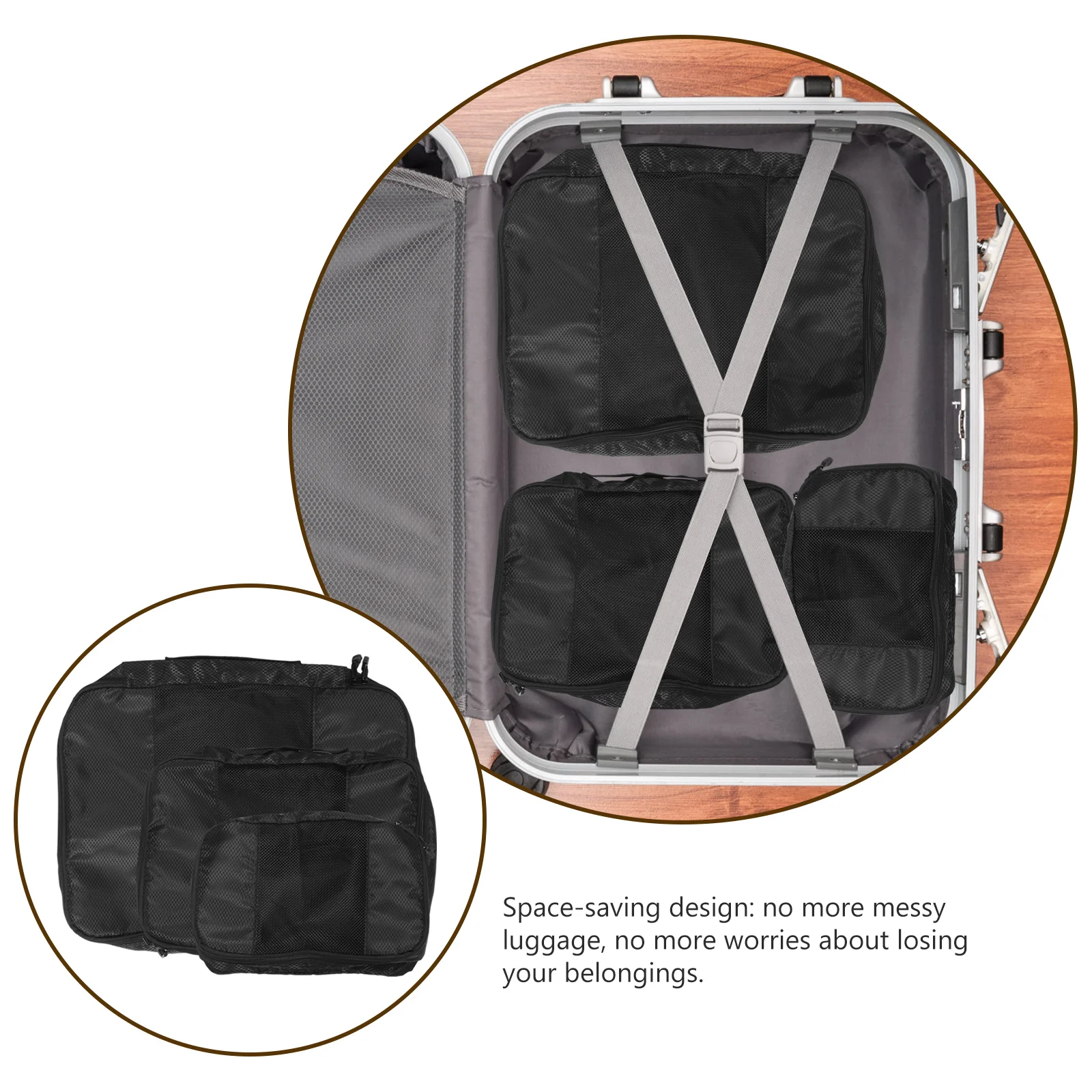 

3pcs Travel ganizer Large Capacity Clothes Storage Bags Black Luggage Case Packing Toiletry Bag Space Saving Design Lightweight