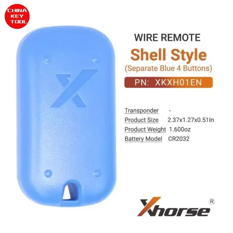 Xhorse-Coque de clé télécommande filaire, style bleu séparé, 4 boutons, XKXH01EN, 1 pièce