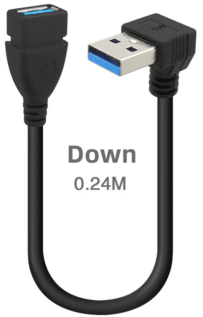 Adaptador de cable de extensión USB 3,0 macho a hembra, codos superior, inferior, izquierdo y derecho, 90 grados, USB 3,0, ángulo recto de datos