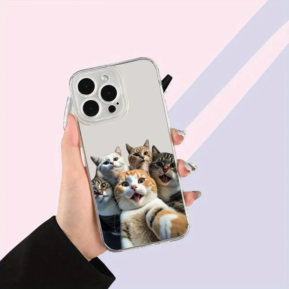 Funda de teléfono Cat selfie adecuada para iPhone 17 16 15 14 13 12 11 Pro/Max/Plus funda trasera transparente anticaída y a prueba de golpes