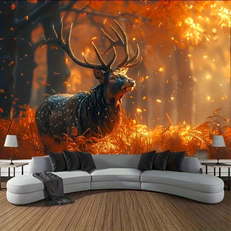 

Гобелен Golden Forest Elk — настенный гобелен из мягкого полиэстера с дизайном Majestic Deer & Autumn Leaves, горизонтальная о Orientation для L