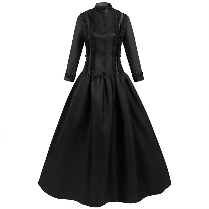 Women Black Gothic Steampunk Long Dress Irregular Hem Victorian Party Prom Halloween Costume Woman Vintage Medieval Dresses 3XL