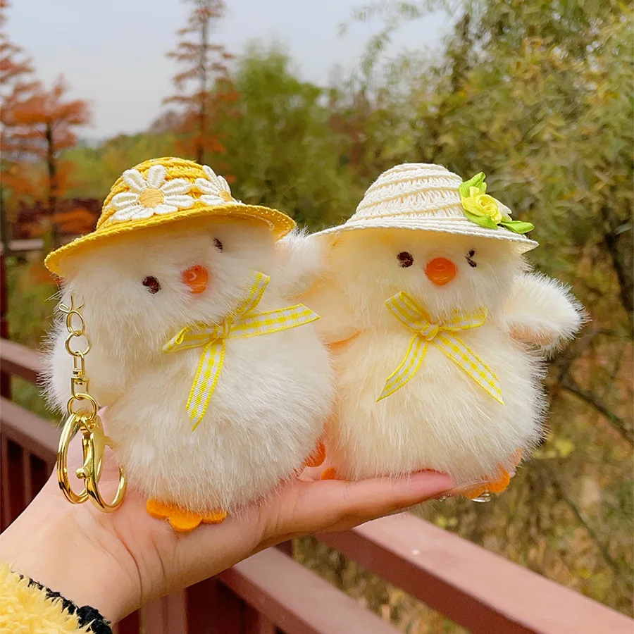 漫画風シミュレーション麦わら帽子ぬいぐるみ小さな鳥人形おもちゃかわいいリボン付きぽっちゃり鳥ぬいぐるみ人形バッグハンギングキーホルダー子供向けギフト
