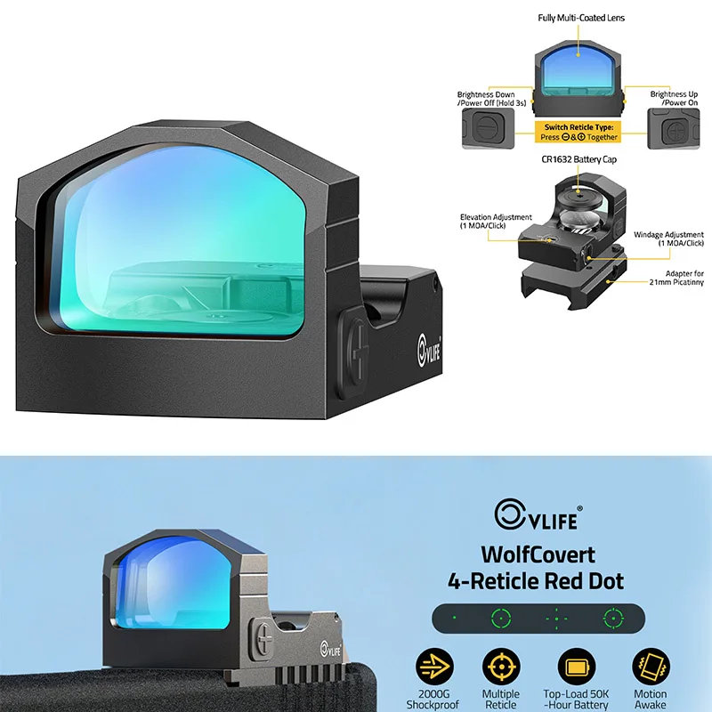 CVLIFE Green Dot Sight Motion Awake 32 MOA Circle & 3 MOA Dot Reflex Sight Optics Scope with Adapter for MOS & 21MM Picatinny