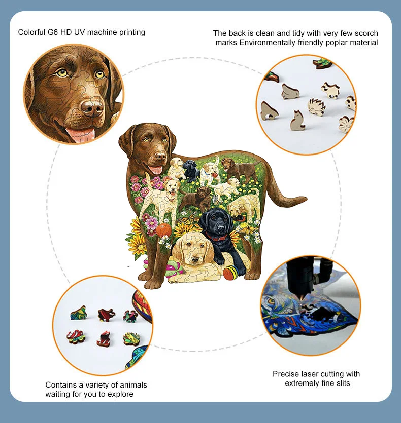 Giochi educativi in legno Puzzle di animali Puzzle per cani adulti nel prato Puzzle Regalo di festa fai da te