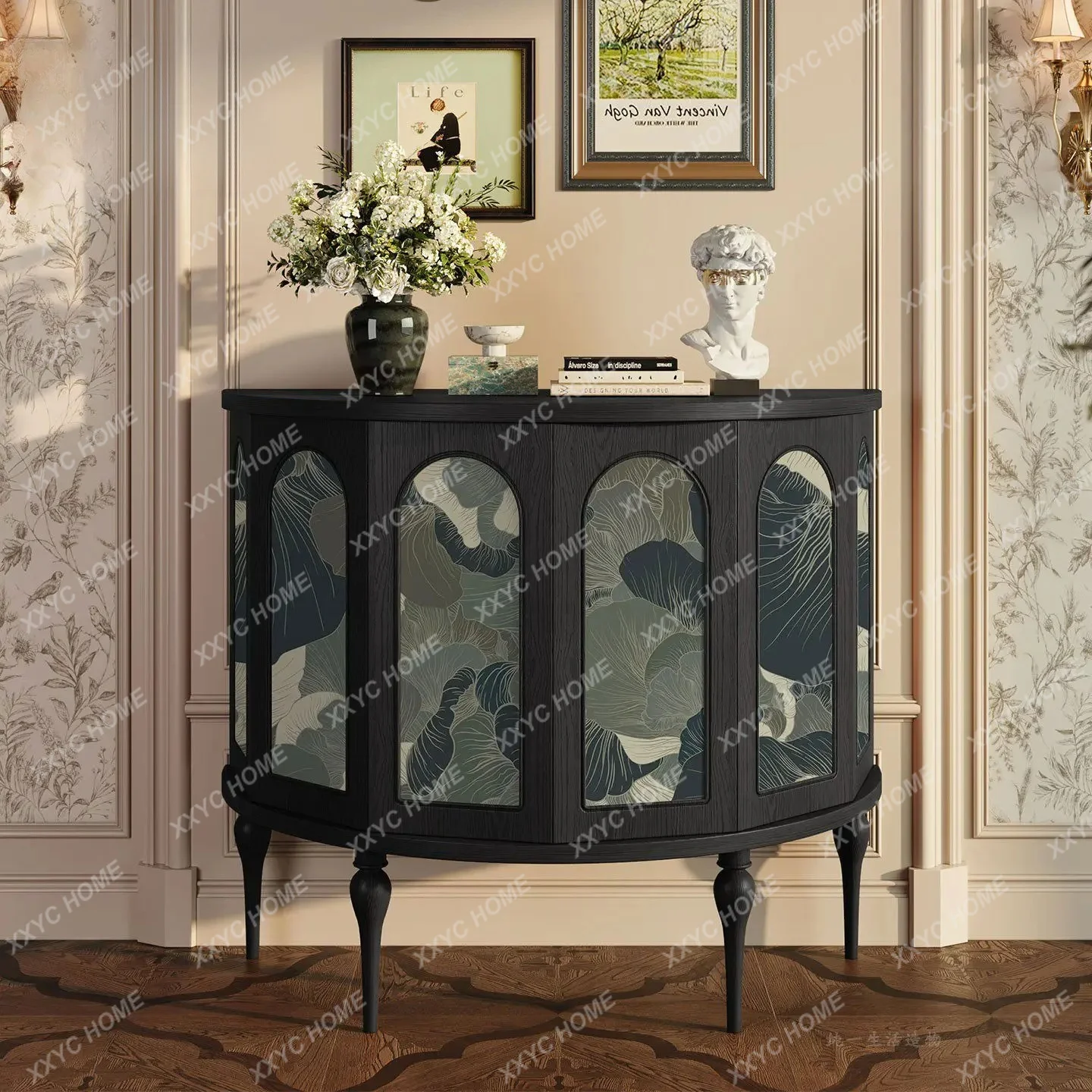 solid wood porch cabinet retro semicircular hexagonal cabinet