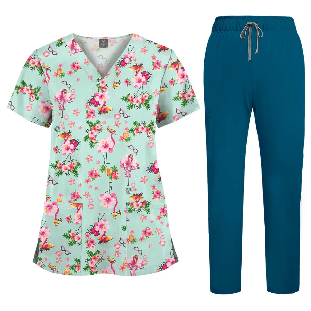 Set stampato elastico ad asciugatura rapida medico ospedaliero infermiera casual sciolto taglie forti vestiti per lavare le mani per uomini e donne