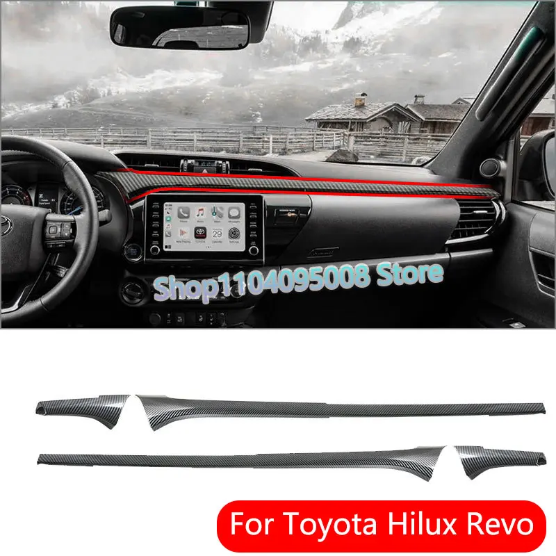 

L/RHD For Toyota Hilux REVO 2024 2025 Hilux ABS Carbon Fiber Front Dashboard Panel Strip Cover Center Control Panel Cover Trim
