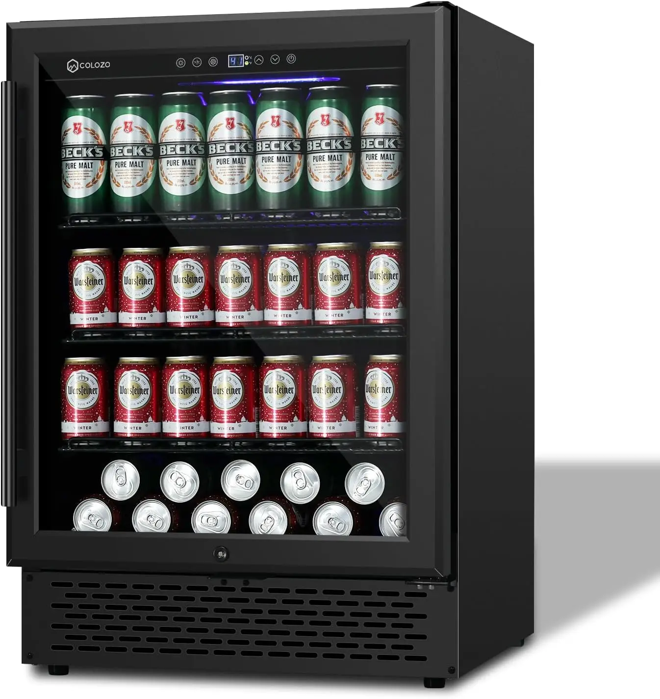 24-Inch Beverage Refrigerator, 190 Can Wide Beverage and Beer Refrigerator with Triple Tempered Glass Door Under Counter