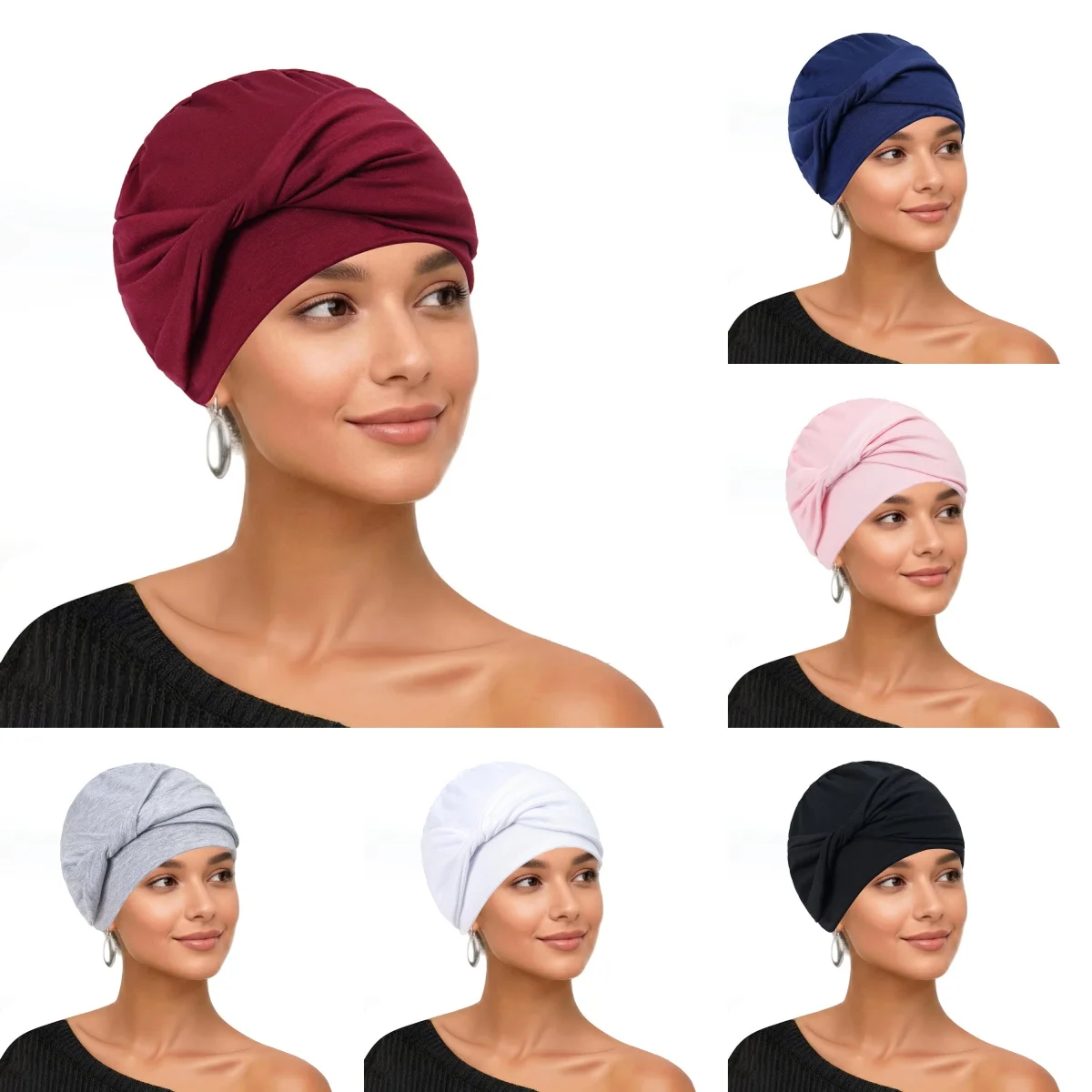 

Женский однотонный тюрбан-хиджаб для Рамадана, мягкий эластичный головной убор, индийский платок, повязка на голову, исламский головной убор для женщин с выпадением волос