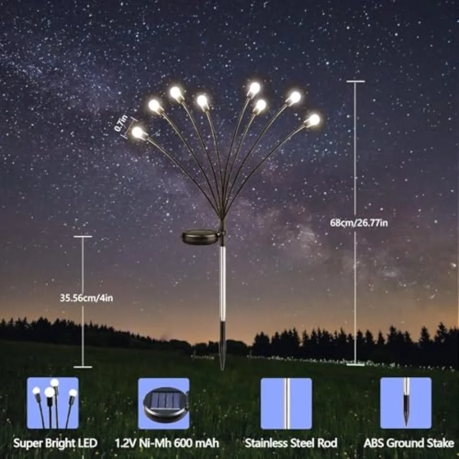 Garden Solar Lights, 48 LED Solar Lights Outdoor for Garden Decor, Waterproof Firefly Light Outdoor Sway by Wind,Swaying Light