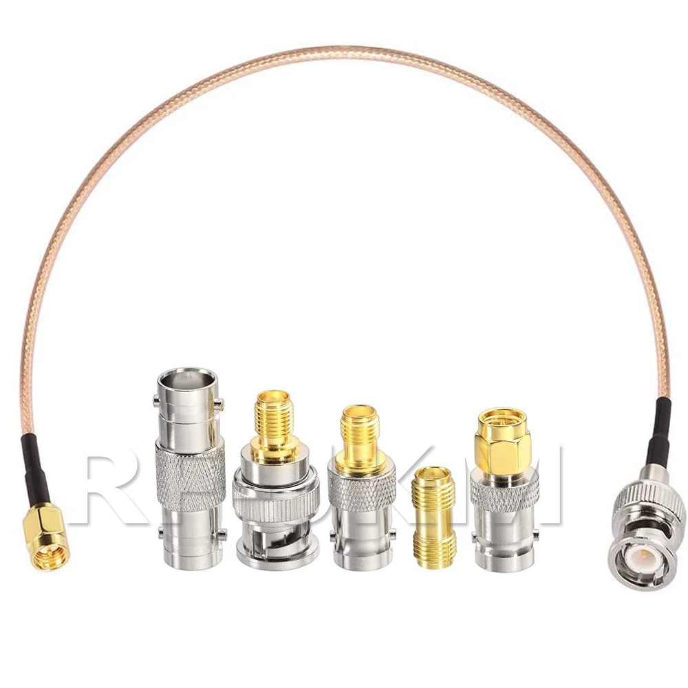SMA Male to BNC Male Cable with 5pcs RF Coax Adapter Kit SMA to BNC Cable BNC to BNC Cable Kit for RF Applications/Antenna