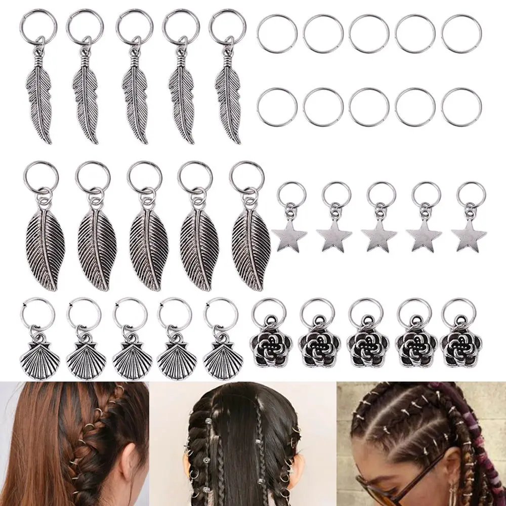 Silver 60/80/110/35 Pcs Braids Beads Hair Rings Tubes Jewelry Hair Decorations African Dreadlocks Hair Cuffs Hair Braid