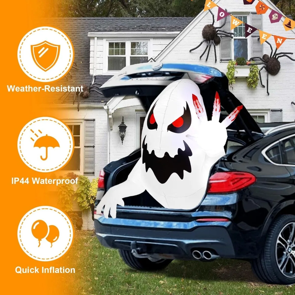 Inflatable 3FT/1M Evil Ghost Halloween Decor, Blow Up Ghost Figure Fit for Car Trunk or Treat, Outdoor Spooky Yard Ornament