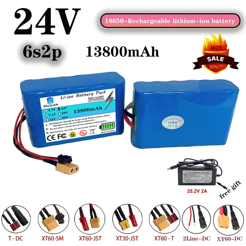 Batterie lithium-ion 6s2p 24V 13,8Ah 18650, batterie lithium-ion 25,2v 13800mAh avec BMS + chargeur