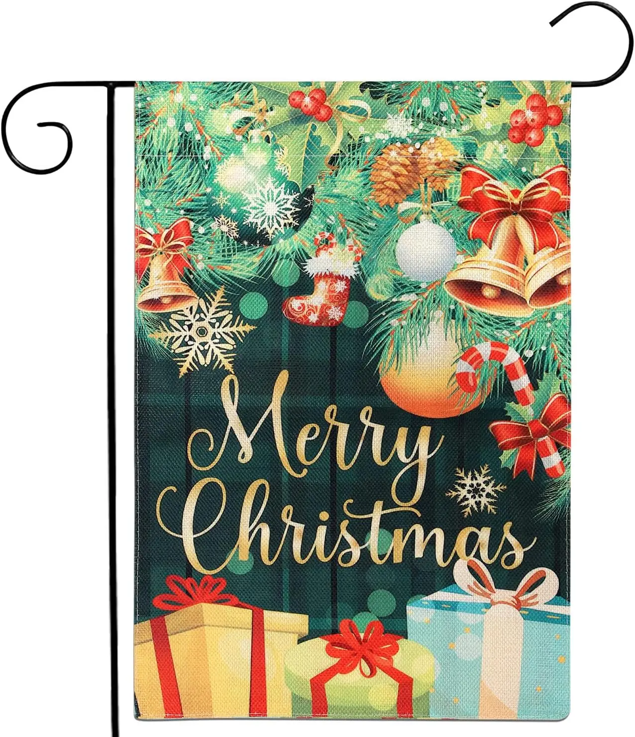 Merry Christmas Garden Flag, 11.8 x 17.8 Inch Burlap Christmas Tree Flag Gift Double Sided Winter Garden Flag Outdoor Decoration