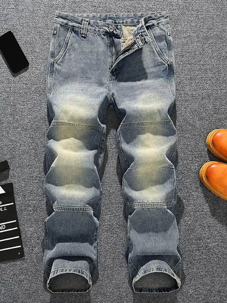 

2025 American fashion brand high street retro nostalgic loose straight leg jeans men's versatile wide leg pants