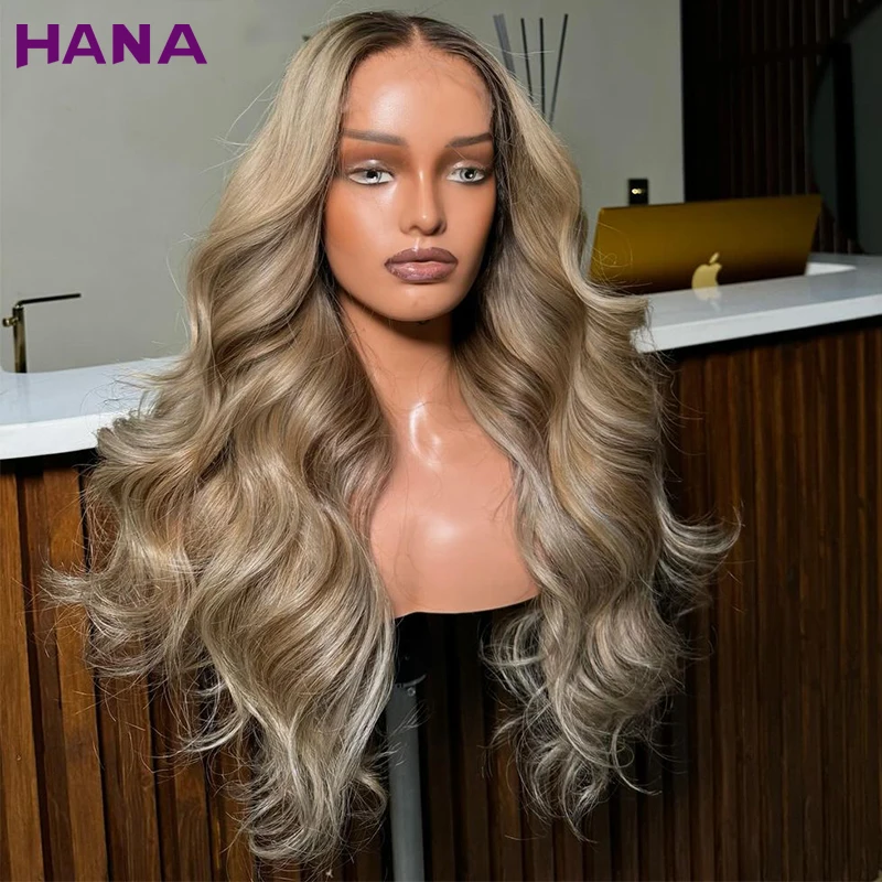 13X6 Lace Frontale Pruik Ombre As Blonde Gekleurde Bleekmiddel Knopen Pre-Pluk 200% Dichtheid 5X5 Kant Sluiting Menselijk Haar Voor Vrouwen