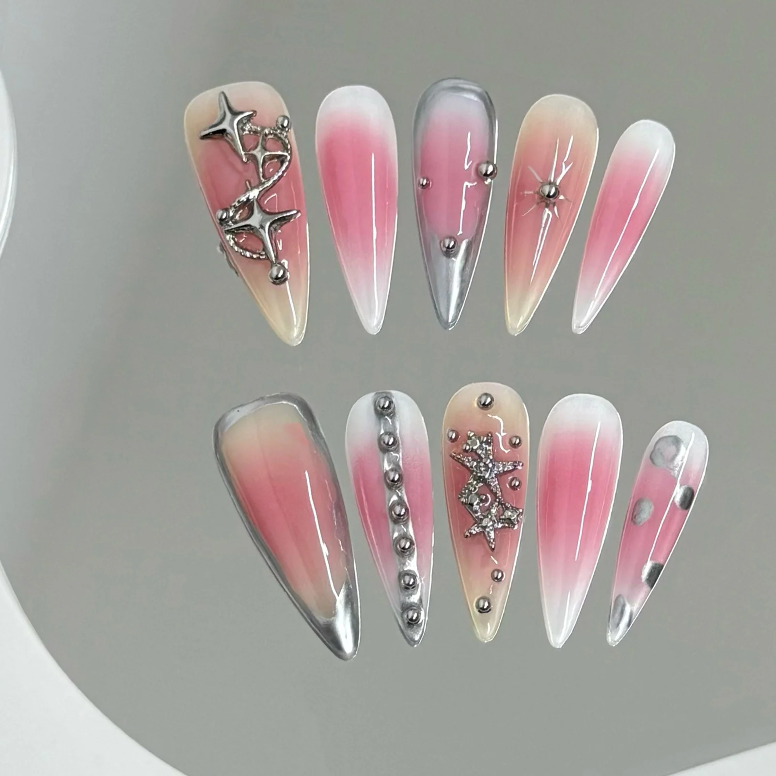 

10pcs Halloween Long Pointed Almond Press on Nails DIY Handmade Wearing Armor False Nails for Cool Spicy Girl Party Wearing
