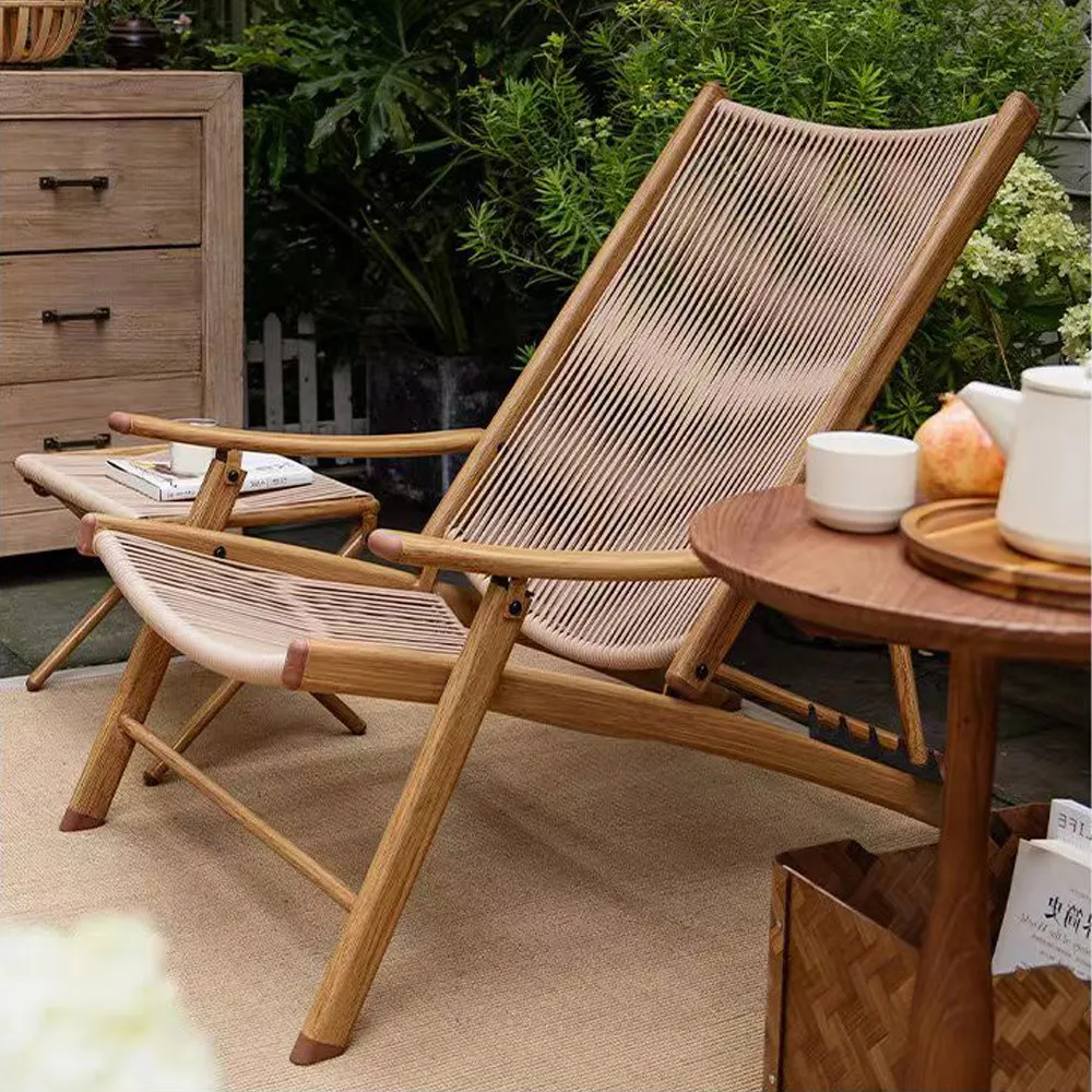 Reclining chair three-piece leisure balcony open-air Nordic courtyard folding chair small tea table chair waterproof